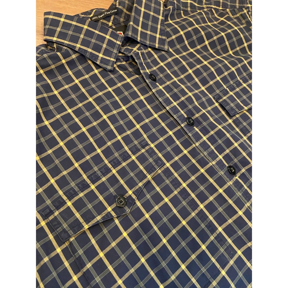 Victorinox Swiss Army Shirt XL Navy Blue Yellow Plaid S/S Cotton Utility Rugged - Picture 2 of 8